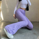 Slim High Waist Bell Bottom Flare Pants Purple