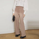 High Waist Pleated Wide Leg Pants Khaki