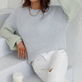 Knitted Pullover Two Tone Sweater Gray