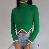 Turtleneck Crop Zig Zag Sweater Green/White