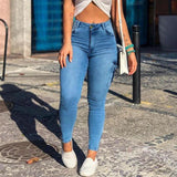 High Waist Skinny Cargo Jeans With Side Pockets Light Blue