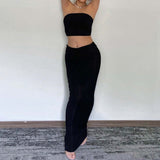 2-Piece Tube Top Midi Skirt Set Black