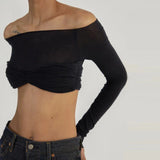 Mesh Off Shoulder Crop Top Black