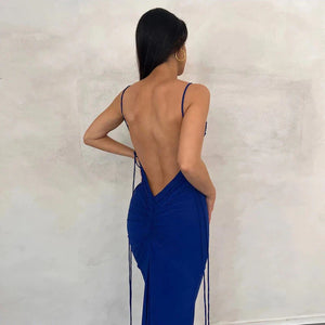 Slip Sheath Solid Ruched Maxi Dress Royal Blue