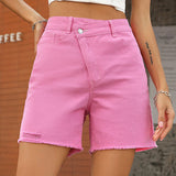 Criss Cross High Waist Denim Shorts Pink