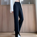 Front Slit Straight Leg Pants Black