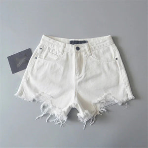 Distressed Denim Shorts White