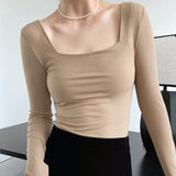 Long Sleeve Square Neck Shirt Brown