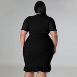 Plus Size Draped V-Neck Ruffle Midi Dress Black