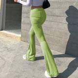 Slim High Waist Bell Bottom Flare Pants Green