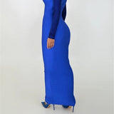 Long Sleeve Cut Out Bodycon Maxi Dress Blue