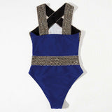 1-Piece Halter Cross Neck Swimsuit Blue