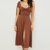 Sleeveless Strappy Shoulder Midi Dress Brown