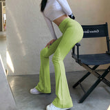 Slim High Waist Bell Bottom Flare Pants Green