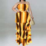 Plus Size Strapless Ruffled Cut Out Maxi Dress Yellow