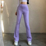 Slim High Waist Bell Bottom Flare Pants Purple