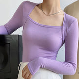 Long Sleeve Square Neck Top Purple