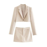 2-Piece Cropped Blazer and High Waist Skort Matching Set Cream