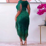 Plus Size Sweetheart Neck Sequin Tassel Midi Dress Green