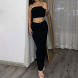 2-Piece Tube Top Midi Skirt Set Black