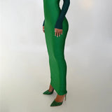 Long Sleeve Cut Out Bodycon Maxi Dress Green