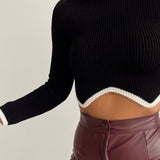 Turtleneck Crop Zig Zag Sweater Black/White