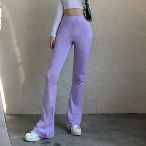 Slim High Waist Bell Bottom Flare Pants Purple