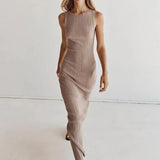 Cotton Sleeveless Knitted Maxi Dress Beige