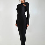 Long Sleeve Cut Out Bodycon Maxi Dress Black