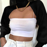 Knitted Crop Shrug Turtleneck Sweater Black