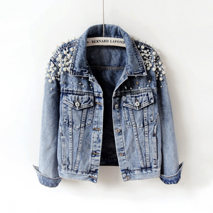 Jean Jacket With Pearls Blue