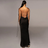 Slip Sheath Satin Ruched Maxi Dress Black