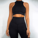 2-Piece Zipper Top Workout Set Black