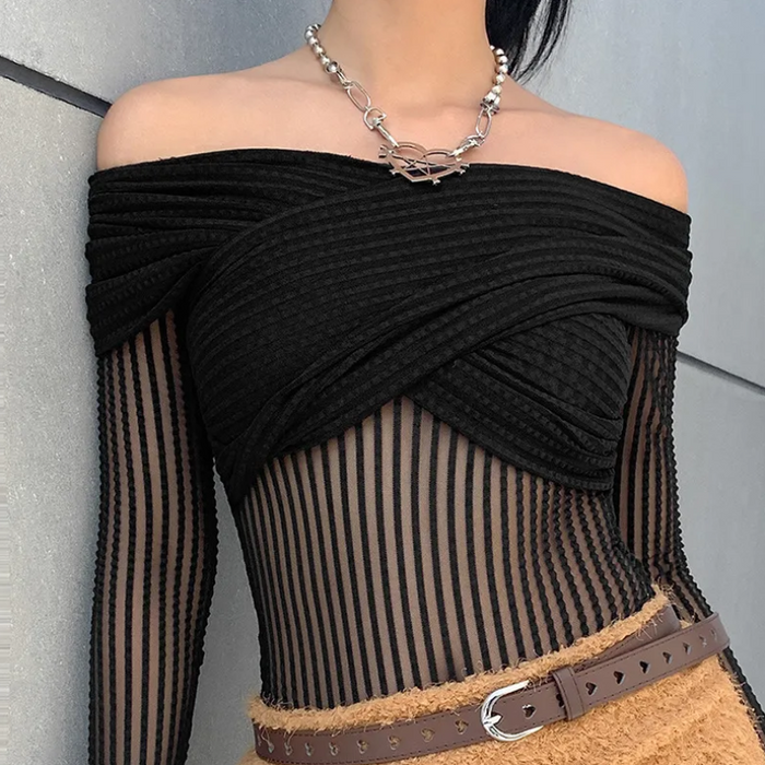 Long Sleeve Off Shoulder Bodysuit Black