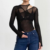 Long Sleeve Layered Bodysuit Black