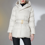 Ultra Light Belted Warm Puffer Parka Coat Beige