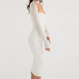 Double Layer Mesh Midi Dress White