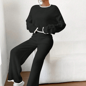 2-Piece Knitted Contrast Sweater and Pants Set