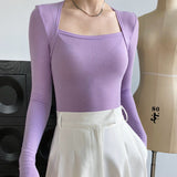 Long Sleeve Square Neck Top Purple