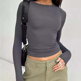 Basic Long Sleeve Top Dark Gray