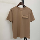 Basic Cotton Solid Pocket T-Shirt Brown