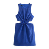 Sleeveless Cut Out Ring Mini Dress Blue