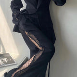 Side Lace Panel Wide Leg Pants Black