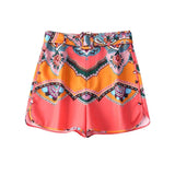 Floral Print Silk Satin Belt Shorts Pink Print