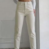 High Waist Straight Leg Jeans Cream