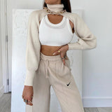 Knitted Crop Shrug Turtleneck Sweater White