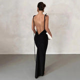 Slip Sheath Solid Ruched Maxi Dress Black