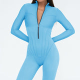 Sleek Zipper Jumpsuit Blue