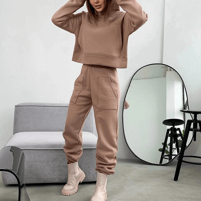 2-Piece Basic Cropped Hoodie and Sweatpants Set