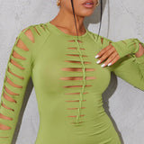 Slinky Cut Out Sleeve Mini Dress Olive